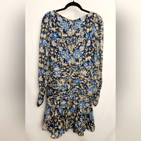 NWOT Monique Lhuillier Floral Chiffon Flounce Long Sleeve Dress Size 6 - Picture 9 of 15